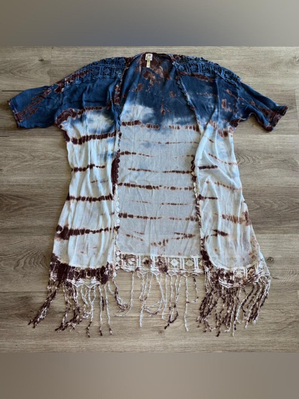XCVI Blue and Brown Sheer Patterned Kimono